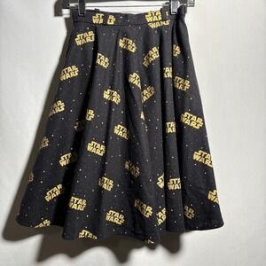 Star Wars Black Gold All Over‎ Print A Line Skirt Womens XS Geek Dork Comic Con
